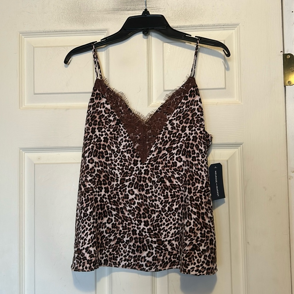 Melrose and Market Brown Leopard Print Lace Trim Camisole Size Small